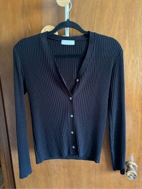 OAK + FORT Black Ribbed V-Neck Button Cardigan